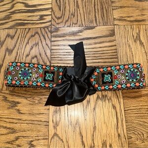 Embroidered Black and Multicolor Women's Belt